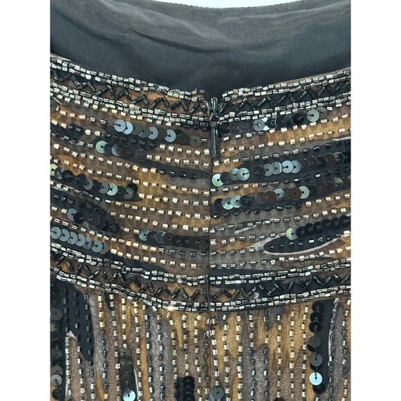 Oleg Cassini Black Tie Black and Tan 100% Silk Beaded Maxi Dress Gown Size 2 - Picture 5 of 8